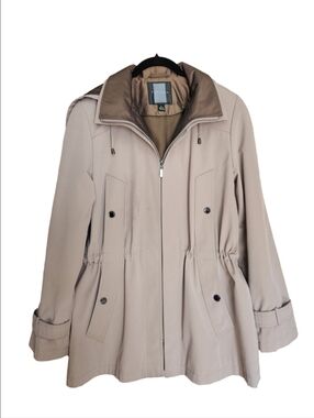 MISS GALLERY TAN WATER RESISTANT COAT JACKET REMOVABLE LINING & HOOD SIZE LARGE